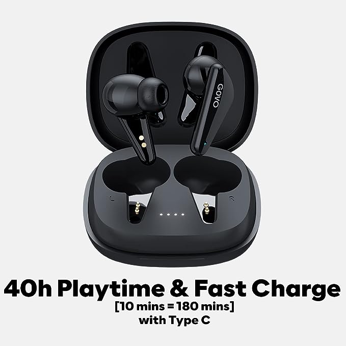 GOVO GOBUDS 600 True Wireless in Ear Earbuds with Mic, ENC, 40H Playtime, Fast Charge, Gaming Mode, Bluetooth V5.2, IPX5, Type C, Super Bass & Touch (Platinum Black) GOVO GOBUDS 600 True Wireless in Ear Earbuds with Mic, ENC, 40H Playtime, Fast Charge, Gaming Mode, Bluetooth V5.2, IPX5, Type C, Super Bass & Touch (Platinum Black)